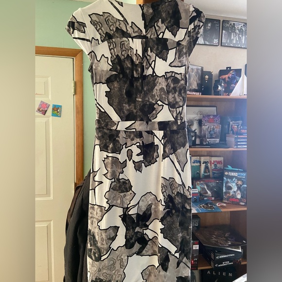 B&W Floral Faux Wrap Dress - Picture 2 of 6